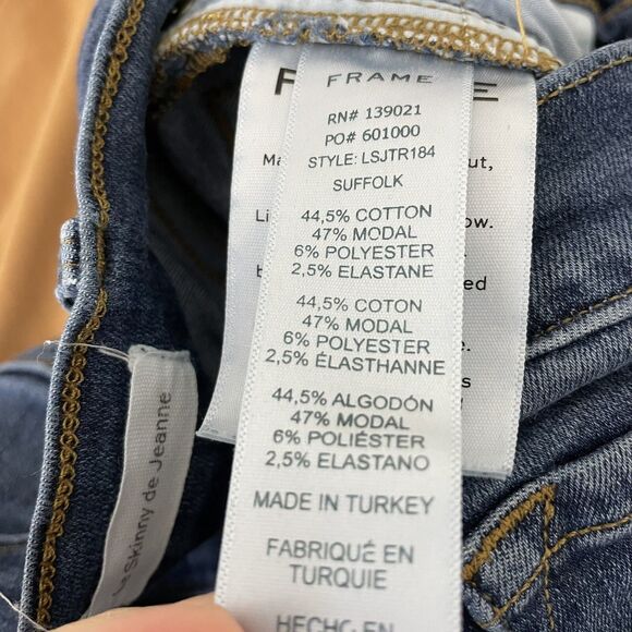 FRAME Denim Le Skinny de Jeanne Crop Jeans Womens Sz 27 Blue Distressed Hem - Picture 6 of 6